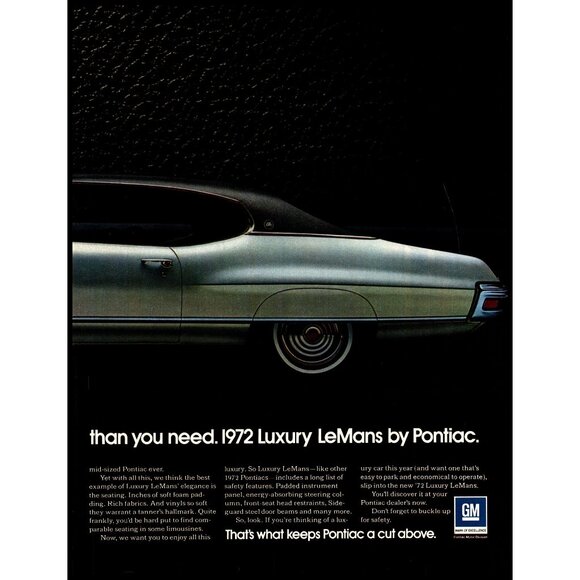 1972 Pontiac Luxury LeMans 2 Door 2 Page Vintage Print Ad Man Cave Wall Art - Picture 3 of 3